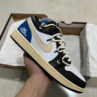 Nike Air Jordan 1 Black Blue Low-Top Basketball Silhouette Leather And Synthetic Upper Lifestyle Sneakers