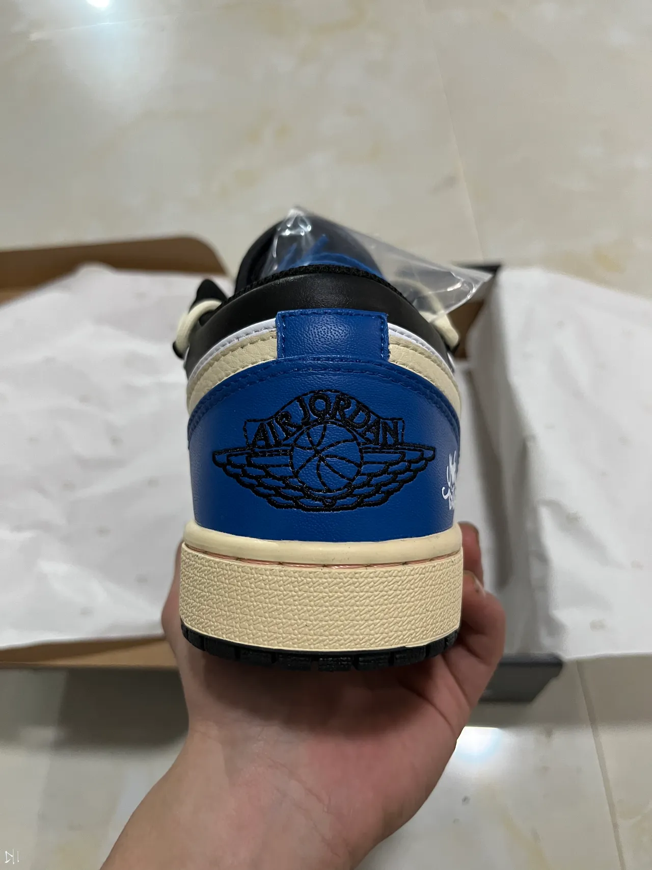 Nike Air Jordan 1 Black Blue Low-Top Basketball Silhouette Leather And Synthetic Upper Lifestyle Sneakers 6