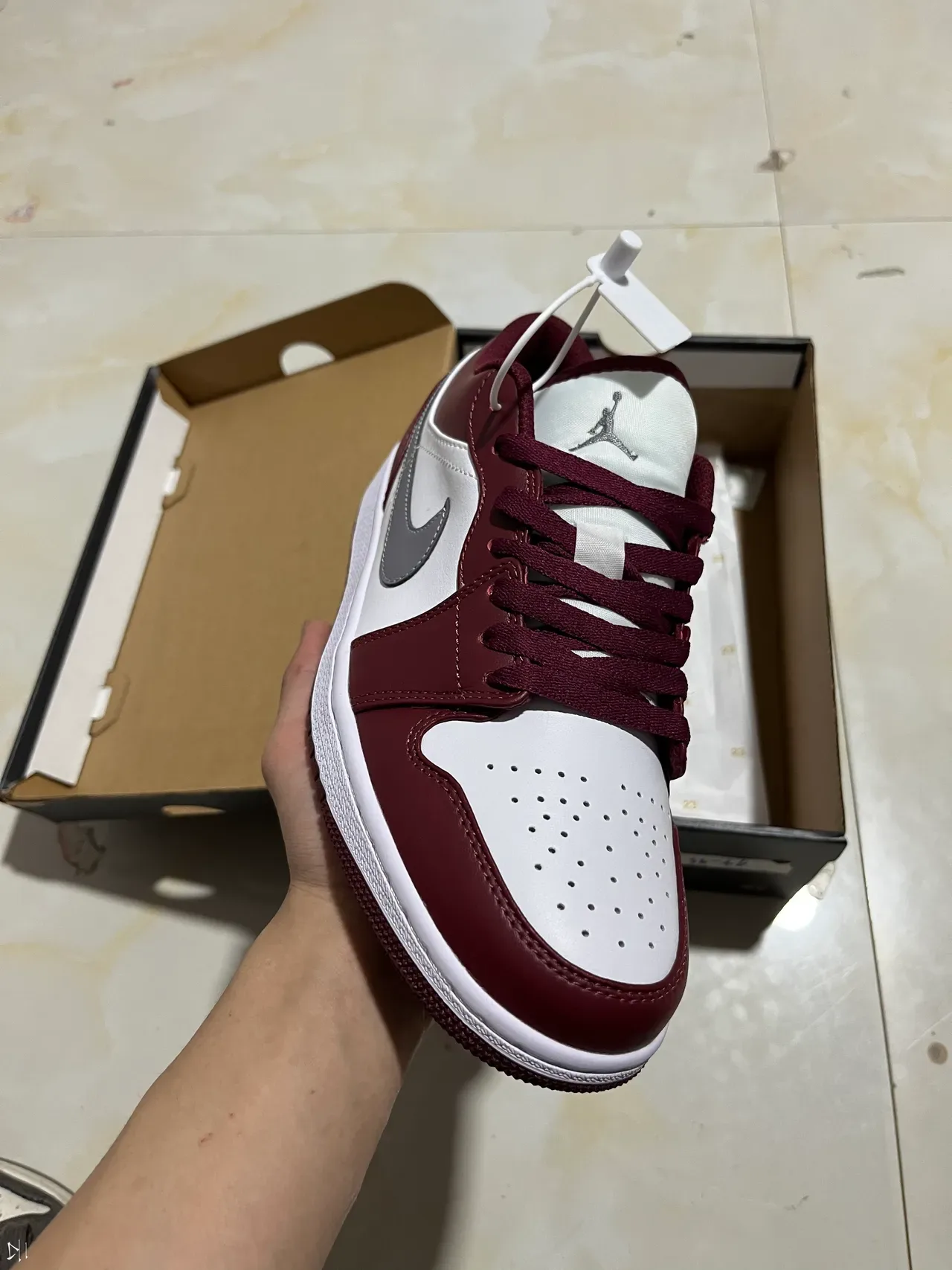 Nike Air Jordan 1 Burgundy and White Lifestyle Sneakers 2