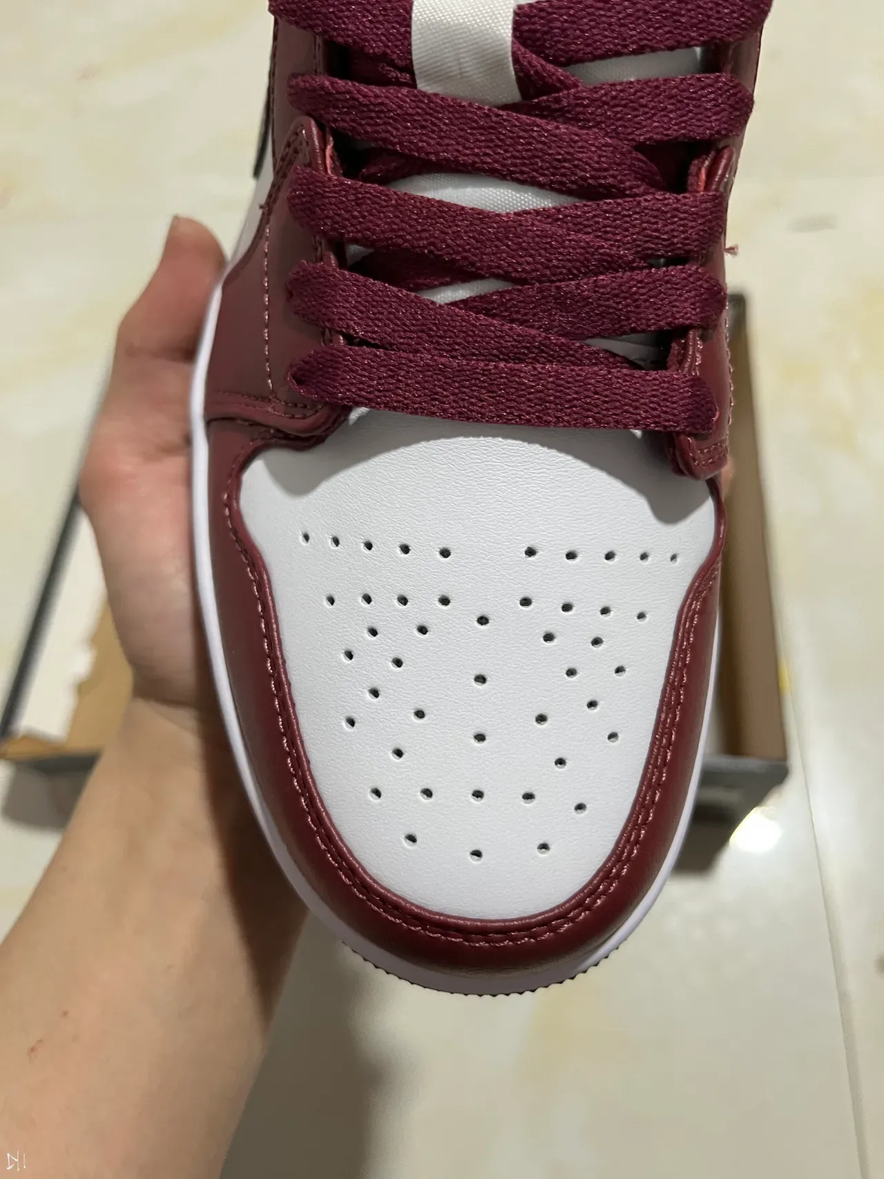 Nike Air Jordan 1 Burgundy and White Lifestyle Sneakers 3