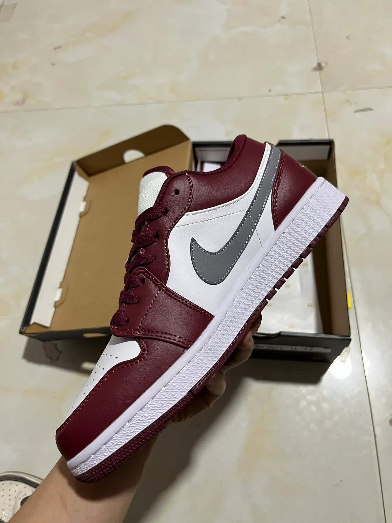 Nike Air Jordan 1 Burgundy and White Lifestyle Sneakers 4