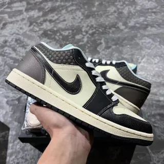 Nike Air Jordan 1 Low Beige Black Woven Heel Lifestyle Sneakers