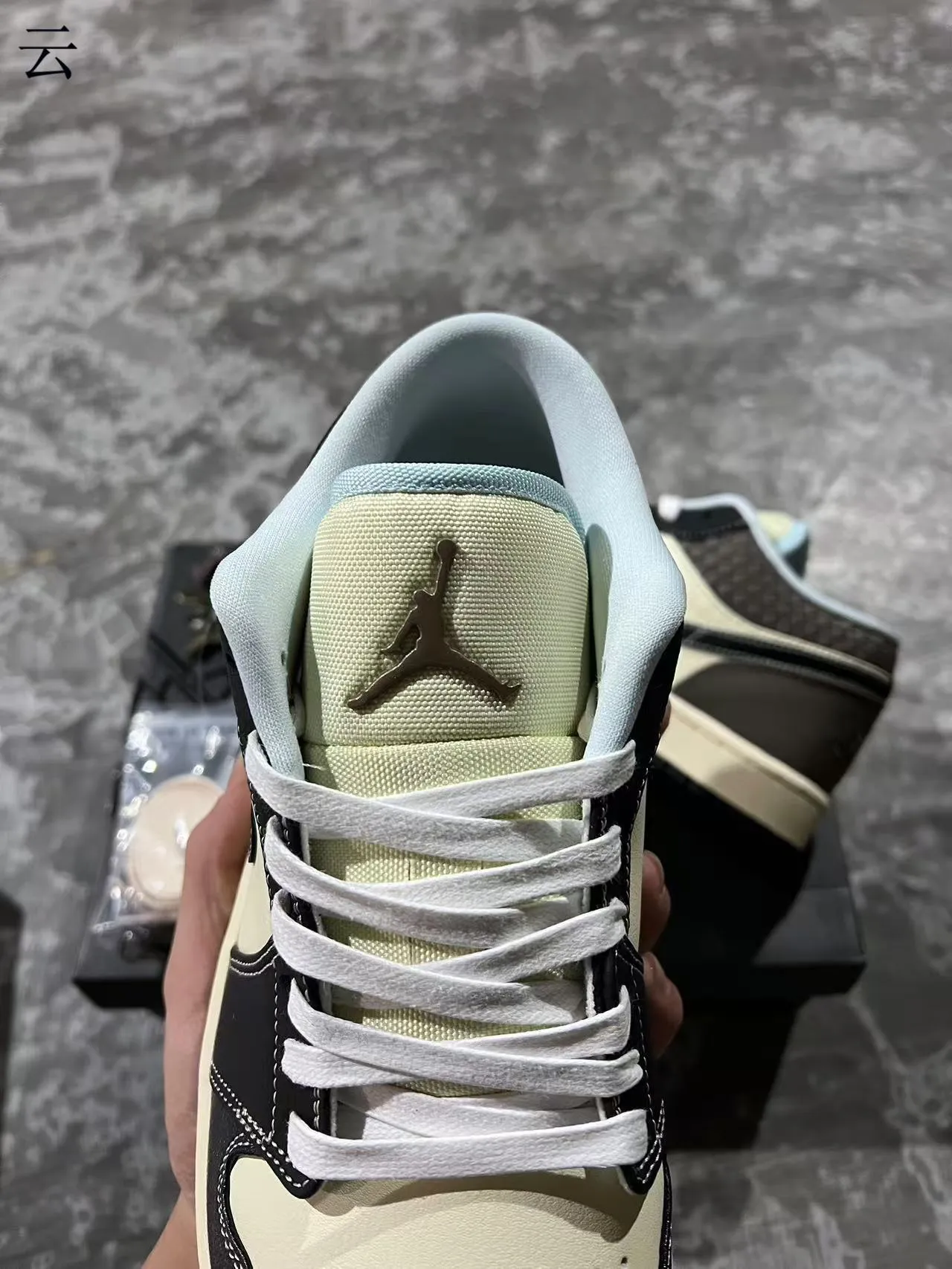 Nike Air Jordan 1 Low Beige Black Woven Heel Lifestyle Sneakers 4