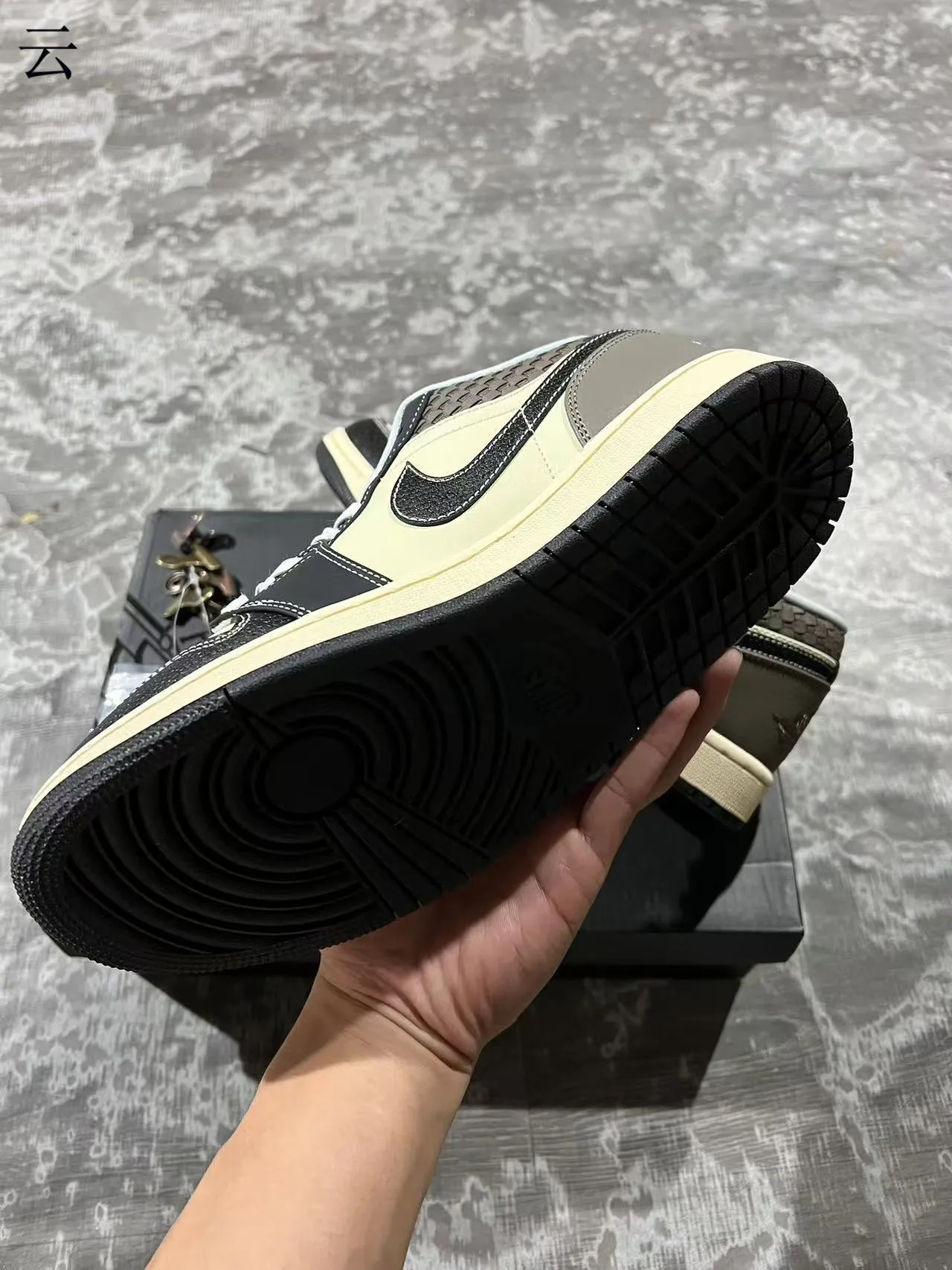 Nike Air Jordan 1 Low Beige Black Woven Heel Lifestyle Sneakers 6