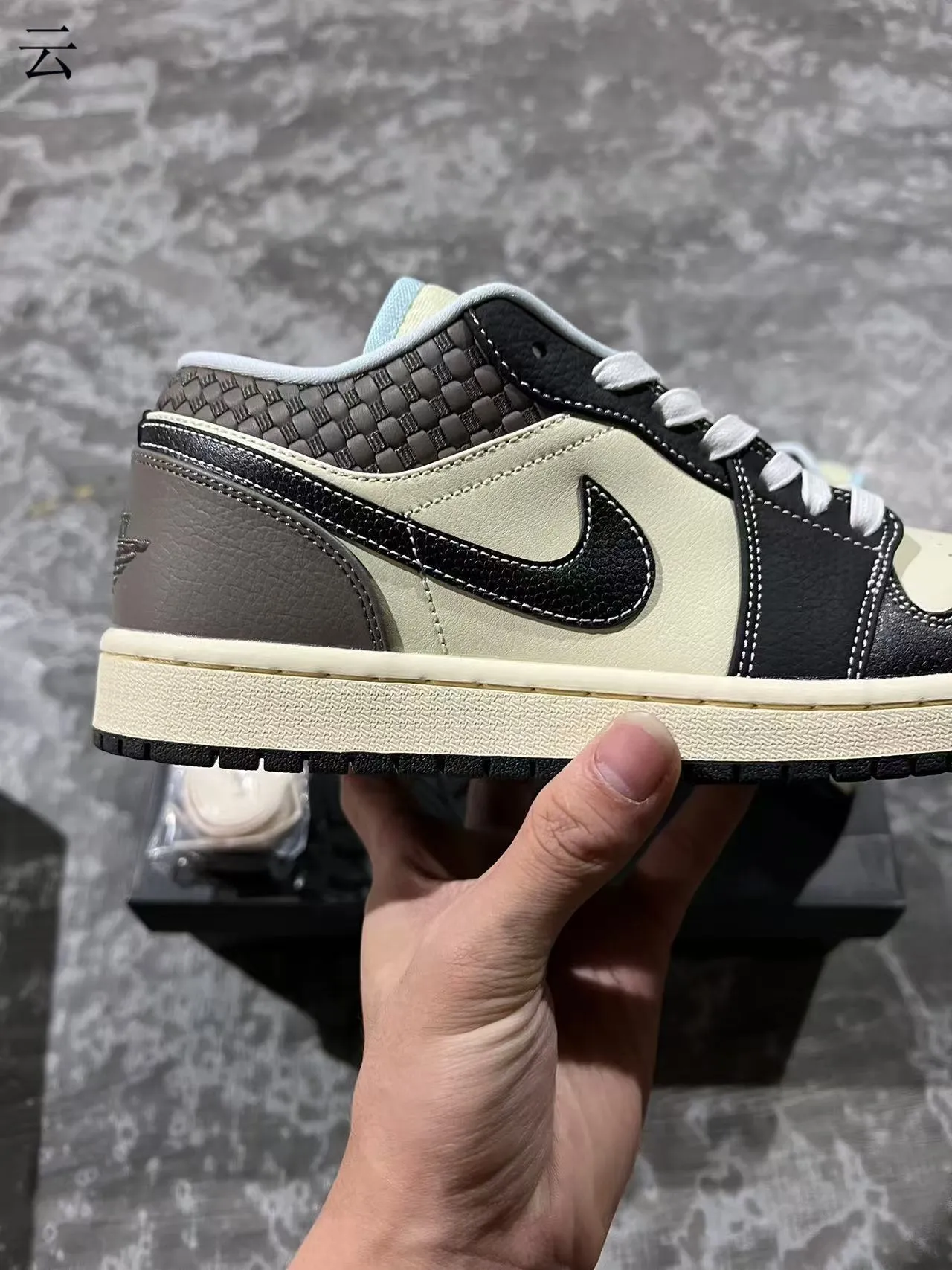 Nike Air Jordan 1 Low Beige Black Woven Heel Lifestyle Sneakers 7