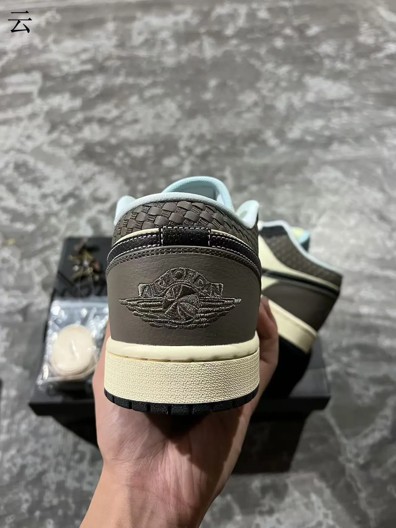 Nike Air Jordan 1 Low Beige Black Woven Heel Lifestyle Sneakers 8