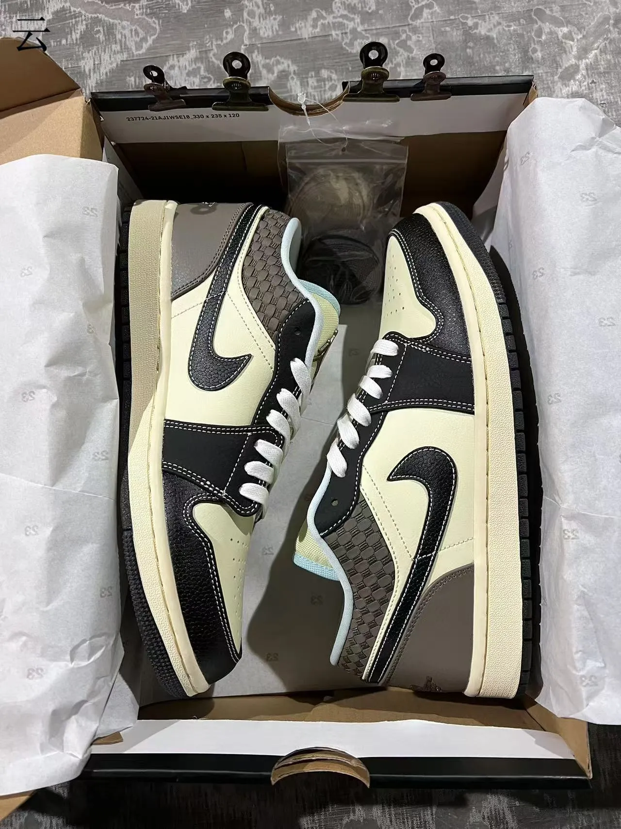 Nike Air Jordan 1 Low Beige Black Woven Heel Lifestyle Sneakers 9