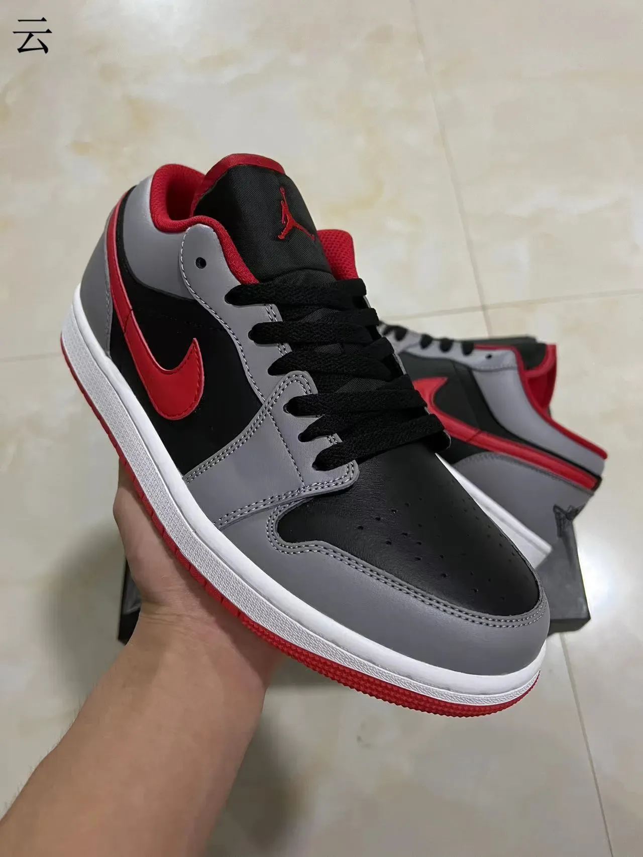 Nike Air Jordan 1 Low Black Gray Red Lifestyle Sneakers 2