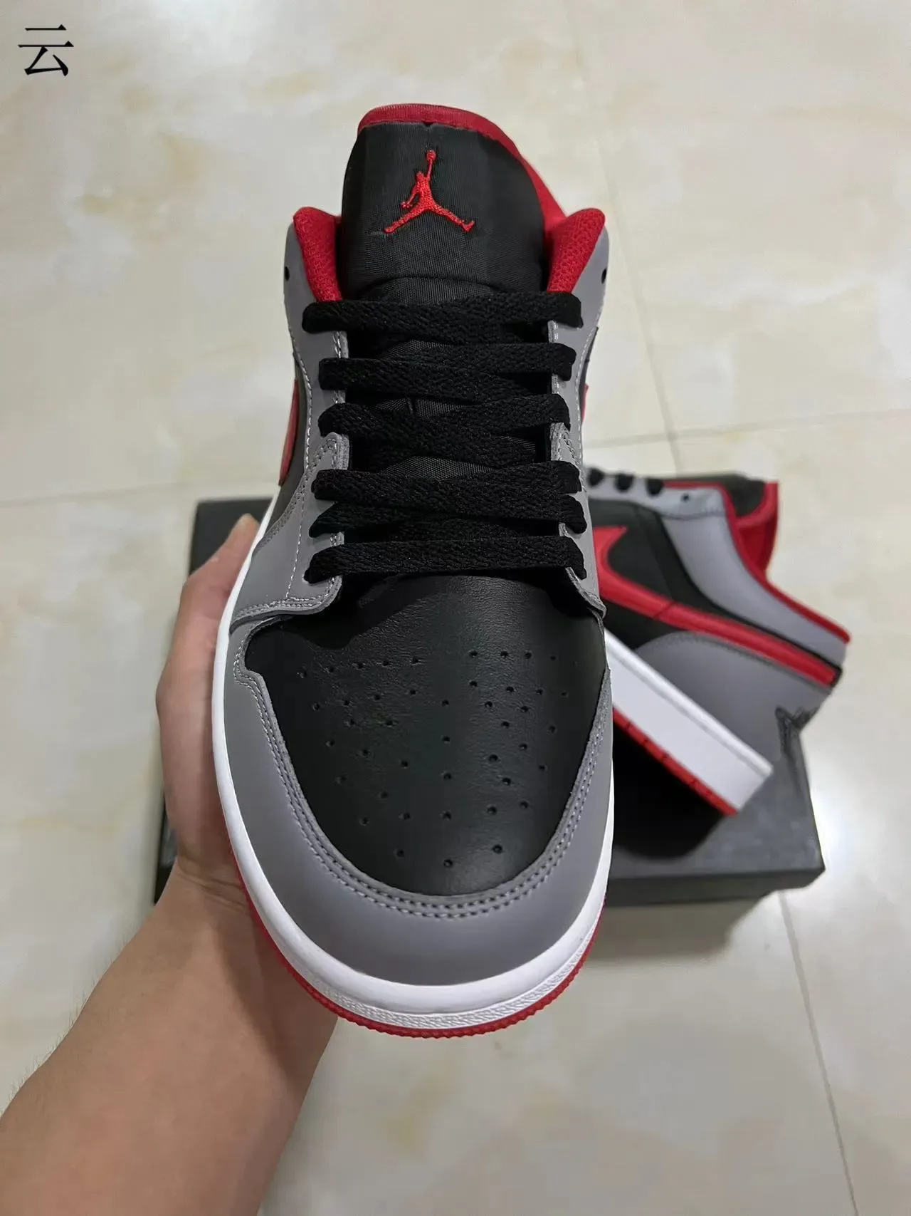 Nike Air Jordan 1 Low Black Gray Red Lifestyle Sneakers 3