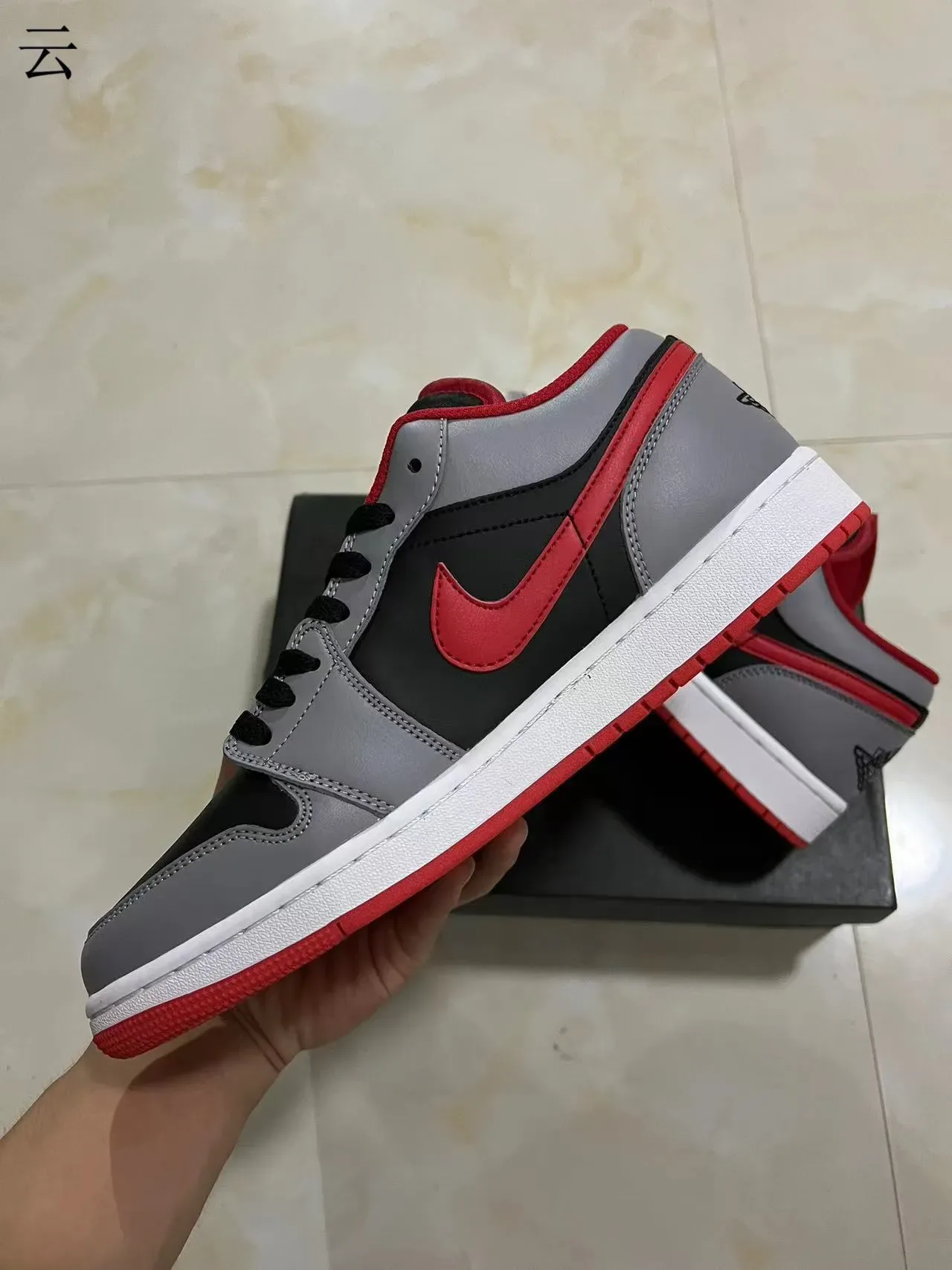Nike Air Jordan 1 Low Black Gray Red Lifestyle Sneakers 5