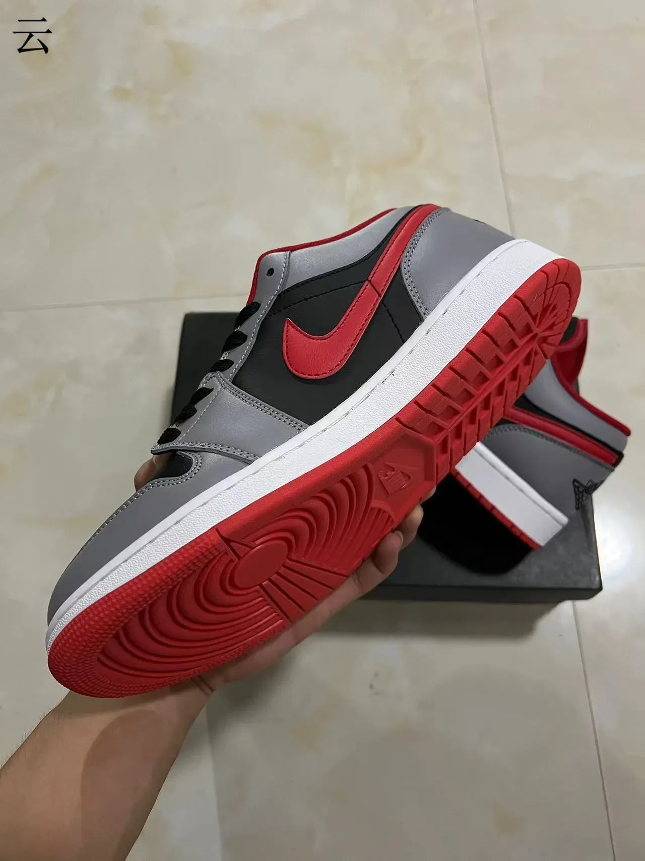 Nike Air Jordan 1 Low Black Gray Red Lifestyle Sneakers 6
