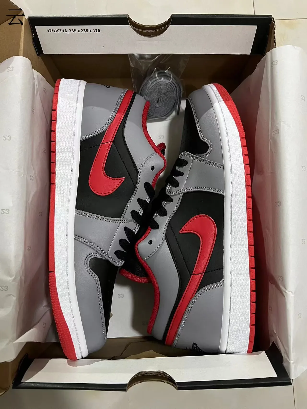Nike Air Jordan 1 Low Black Gray Red Lifestyle Sneakers 9