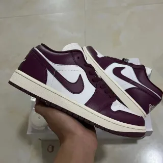 Nike Air Jordan 1 Low Burgundy and White Lifestyle Sneakers