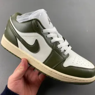 Nike Air Jordan 1 Low Olive Green and White Lifestyle Sneakers