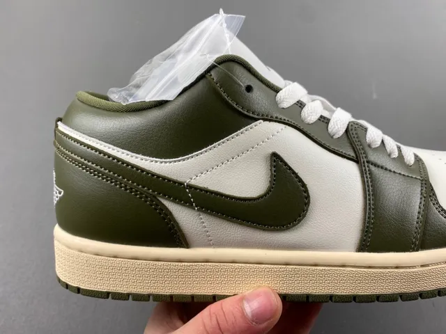 Nike Air Jordan 1 Low Olive Green and White Lifestyle Sneakers 3