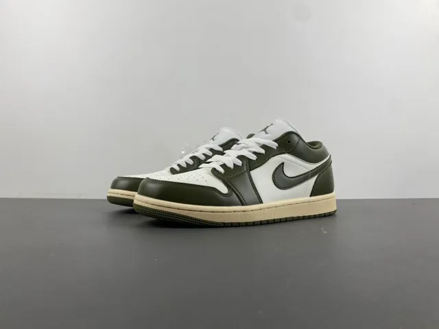 Nike Air Jordan 1 Low Olive Green and White Lifestyle Sneakers 10