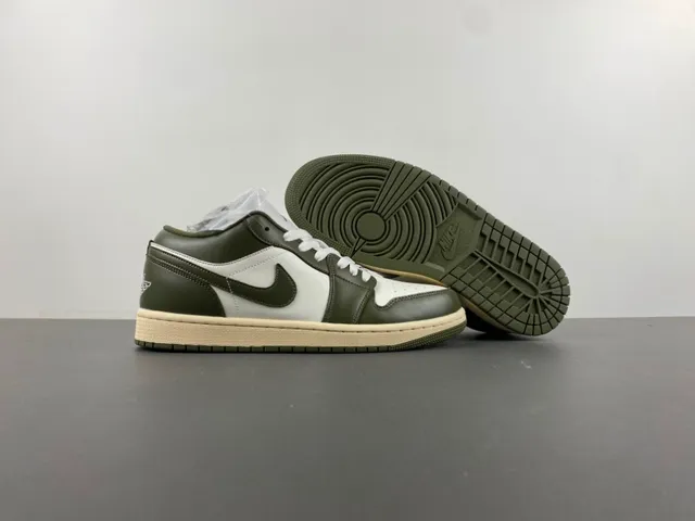 Nike Air Jordan 1 Low Olive Green and White Lifestyle Sneakers 12