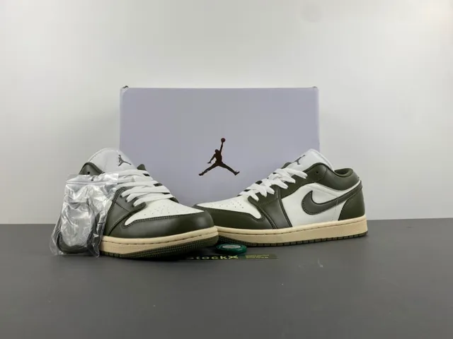 Nike Air Jordan 1 Low Olive Green and White Lifestyle Sneakers 13