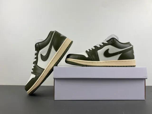 Nike Air Jordan 1 Low Olive Green and White Lifestyle Sneakers 14