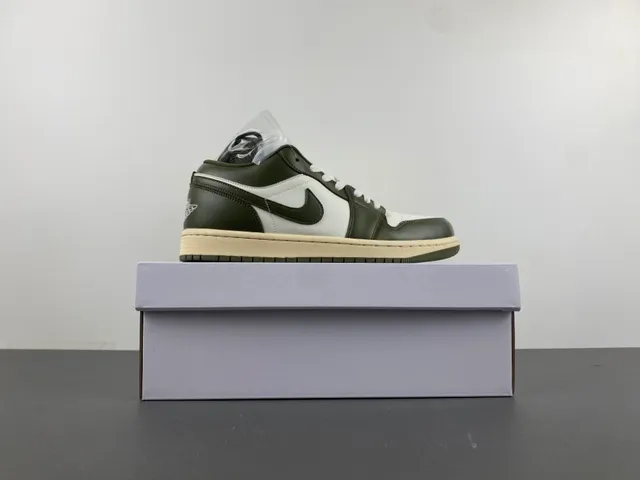 Nike Air Jordan 1 Low Olive Green and White Lifestyle Sneakers 15