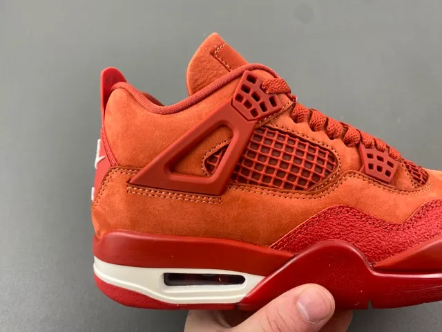 Nike Air Jordan 4 Vermelho Laranja Camurça Tênis de Basquete 3