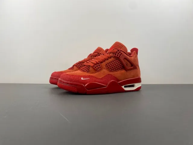 Nike Air Jordan 4 Vermelho Laranja Camurça Tênis de Basquete 10