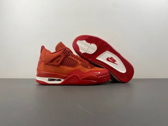 Nike Air Jordan 4 Vermelho Laranja Camurça Tênis de Basquete 12