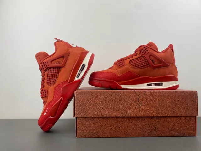 Nike Air Jordan 4 Vermelho Laranja Camurça Tênis de Basquete 14