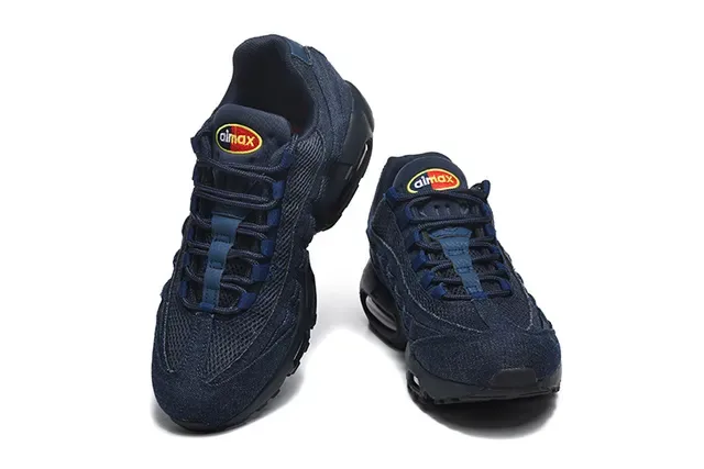Nike Air Max 95 Blue Navy Denim-Textured Upper Layered Wave Panels Lifestyle Sneakers 3