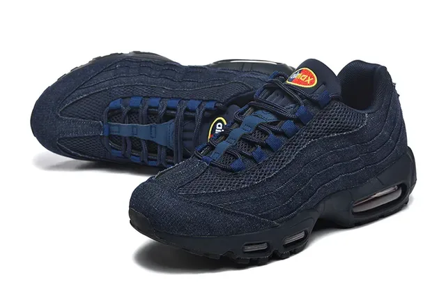 Nike Air Max 95 Blue Navy Denim-Textured Upper Layered Wave Panels Lifestyle Sneakers 4
