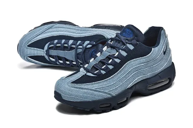 Nike Air Max 95 Blue Navy Denim-Textured Upper Layered Wave Panels Lifestyle Sneakers 17