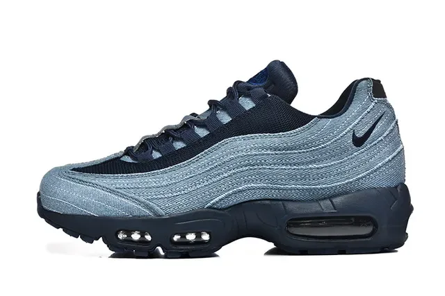 Nike Air Max 95 Blue Navy Denim-Textured Upper Layered Wave Panels Lifestyle Sneakers 18