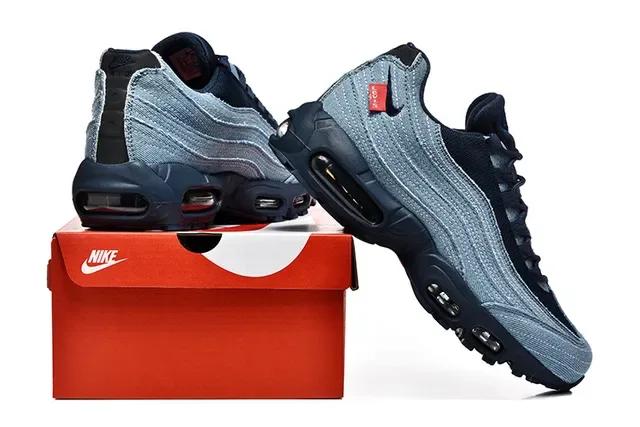 Nike Air Max 95 Blue Navy Denim-Textured Upper Layered Wave Panels Lifestyle Sneakers 19