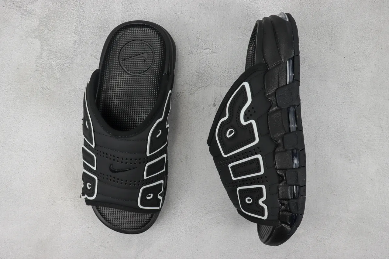 Nike Air More Uptempo Slide Black White Slippers 3
