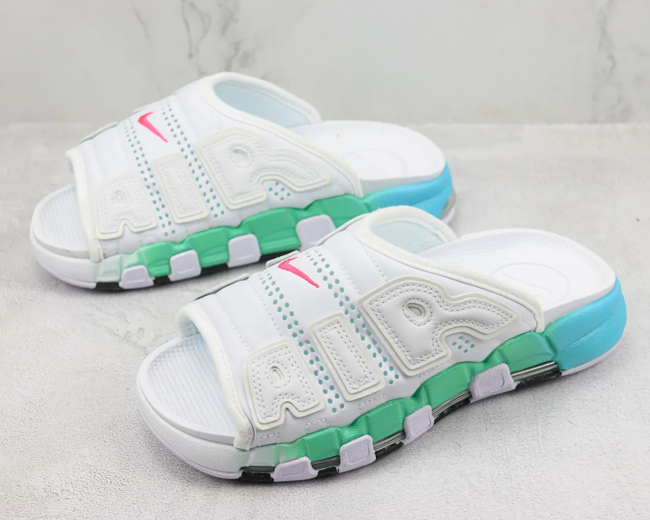 Nike Air More Uptempo Slide White Mint Cyan Slippers 4