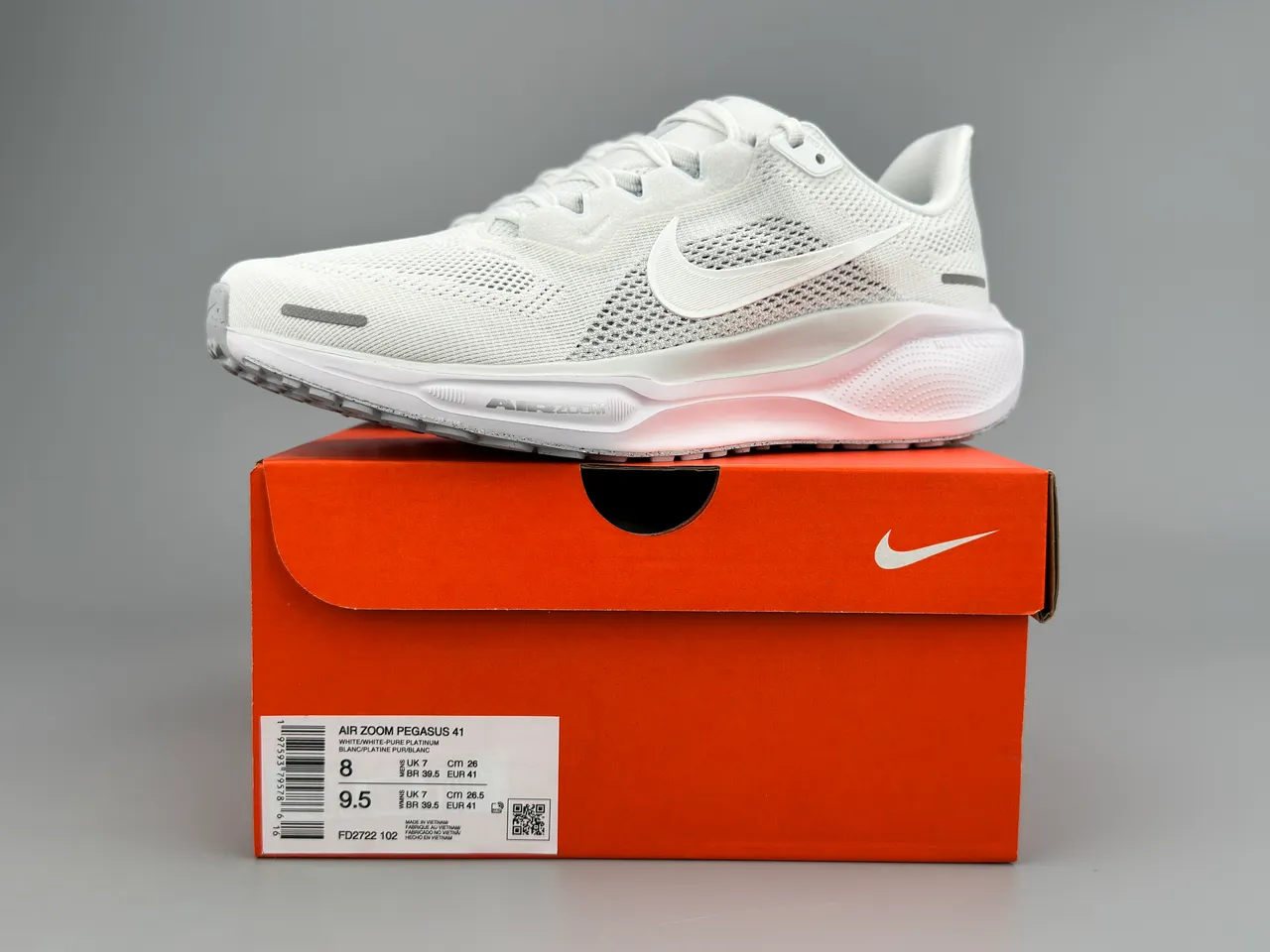 Nike Air Zoom Pegasus White Gray Engineered Mesh Upper Full-Length Cushioning Running Shoes 2