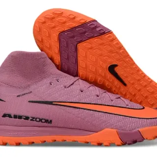 Nike Air Zoom Pink Orange High-Top Knit Upper Sock-Fit Collar Turf Soccer Shoes