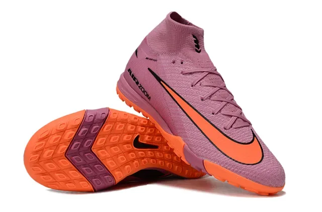 Nike Air Zoom Pink Orange High-Top Knit Upper Sock-Fit Collar Turf Soccer Shoes 3