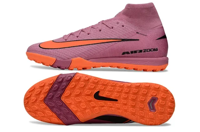 Nike Air Zoom Pink Orange High-Top Knit Upper Sock-Fit Collar Turf Soccer Shoes 5