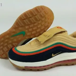 Nike Beige Navy Corduroy Accent Band Multi-Color Stripe Detail Lifestyle Sneakers