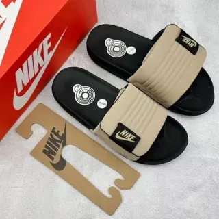 Nike Benassi Black Beige Single-Strap Ribbed Textile Slippers