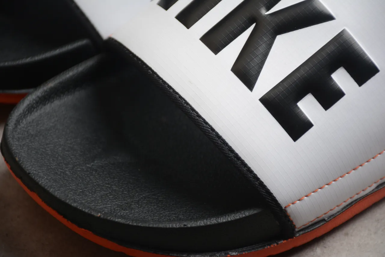Nike Benassi JDI White Black Orange Slippers 7