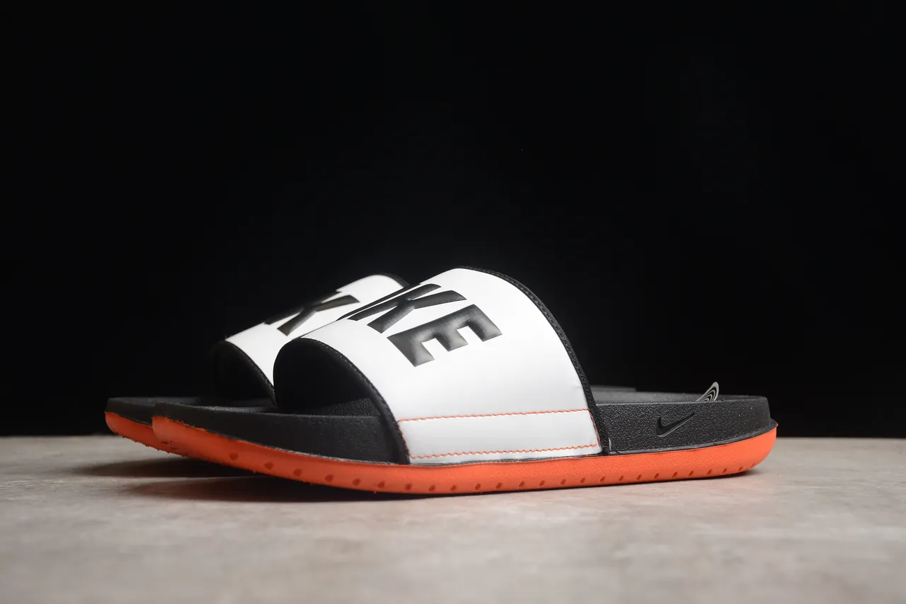 Nike Benassi JDI White Black Orange Slippers 13