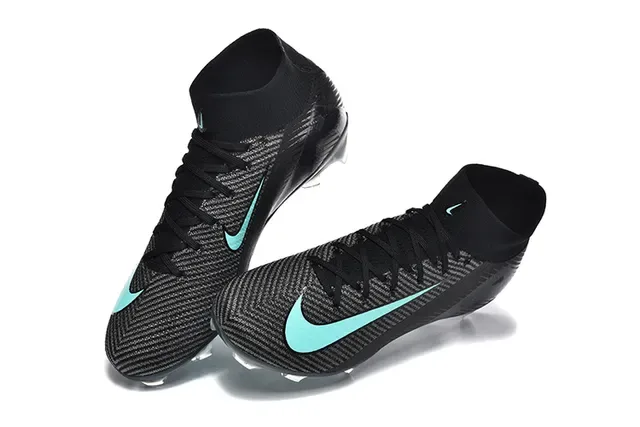 Nike Chaussures de football noires bleues de coupe haute upper knit acent Mint Teal Swoosh terrain ferme 2