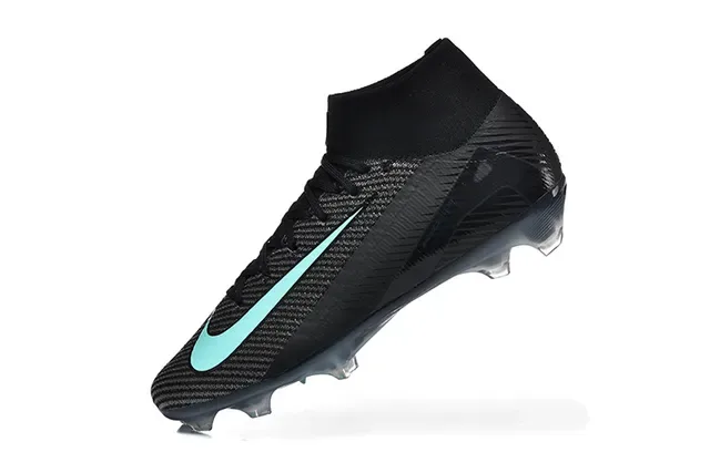 Nike Chaussures de football noires bleues de coupe haute upper knit acent Mint Teal Swoosh terrain ferme 4