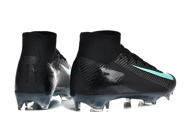 Nike Chaussures de football noires bleues de coupe haute upper knit acent Mint Teal Swoosh terrain ferme 5