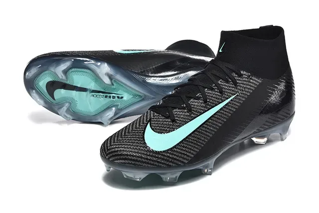 Nike Chaussures de football noires bleues de coupe haute upper knit acent Mint Teal Swoosh terrain ferme 6