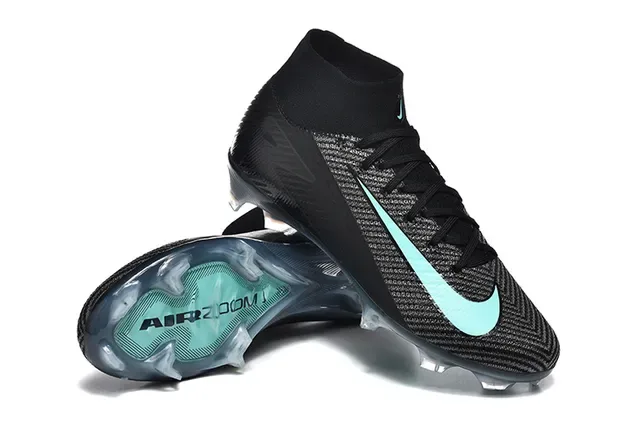 Nike Chaussures de football noires bleues de coupe haute upper knit acent Mint Teal Swoosh terrain ferme 7
