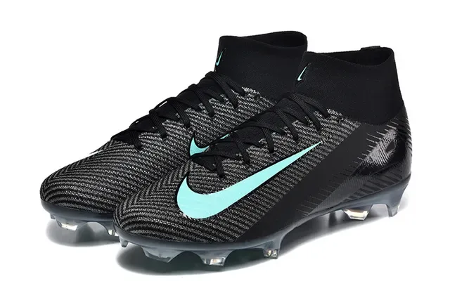 Nike Chaussures de football noires bleues de coupe haute upper knit acent Mint Teal Swoosh terrain ferme 8