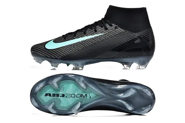 Nike Chaussures de football noires bleues de coupe haute upper knit acent Mint Teal Swoosh terrain ferme 9